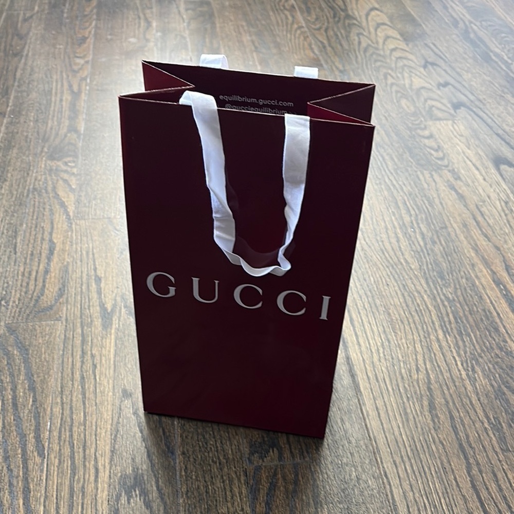 New Gucci Maroon Shopping Bag with White Handles